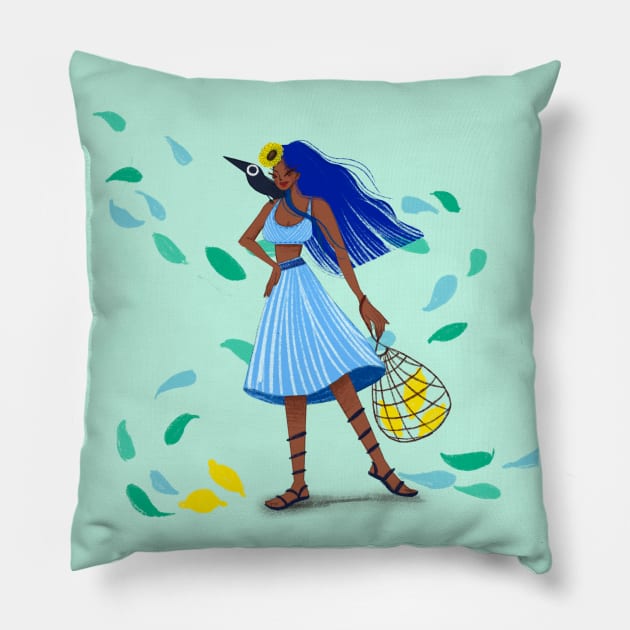 explorer girl with her bird Pillow by MAGLISHNIMA