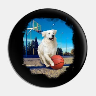 Golden Retriever Dog Playing Basketball Pin