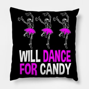 Will Dance for Candy Dancing Skeleton Halloween Squad Girls Pillow