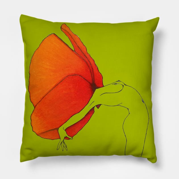 Orange red poppy flower head girl on olive green background · Flower Woman Poppy, clear illustration Pillow by natashakolton