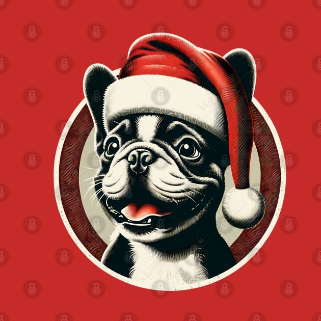Cheerful Pug in Santa Hat: Christmas Pug Tee by Klimek Prints