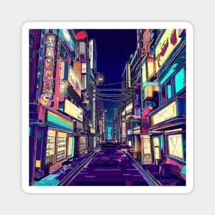 Anime japan street scene, urban, night view Magnet