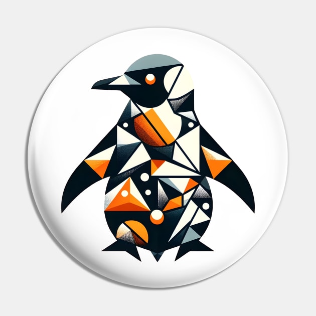 Arctic Orange Geometry - Abstract Penguin Pin by The Tee Bizarre