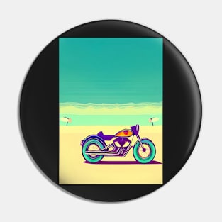 COOL TRENDY SURREAL RETRO MOTORCYCLE ON THE BEACH Pin