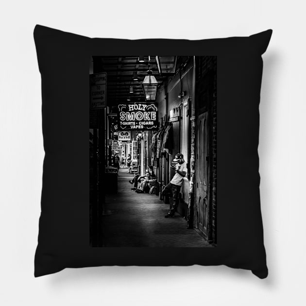 Holy Smoke Bourbon Street In Black and White Pillow by MountainTravel