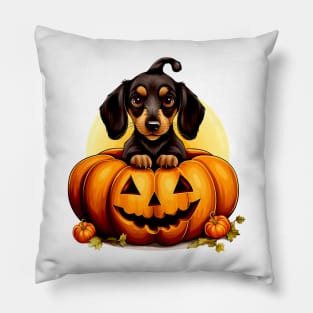 Dachshund Dog inside Pumpkin #1 Pillow