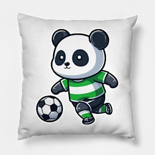 Panda as Soccer player with Soccer ball Pillow