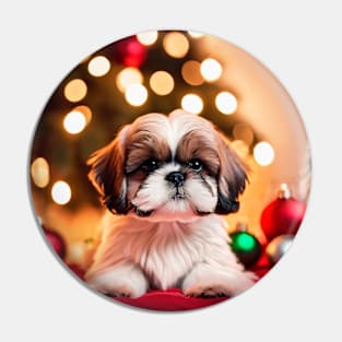 Tiny Shih Tzu Christmas Puppy Pin