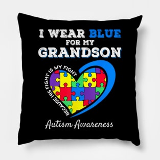 Grandma Grandpa I Wear Blue For My Grandson Autism Awareness Pillow