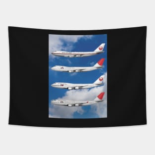 Tee Shirt Version Full Complement of 747 Liveries From Japan Airlines Tapestry