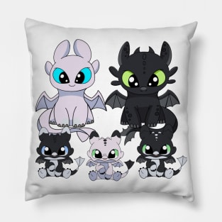 Family dragons, how to train your dragon Toothless & Light fury, night fury babies Pillow