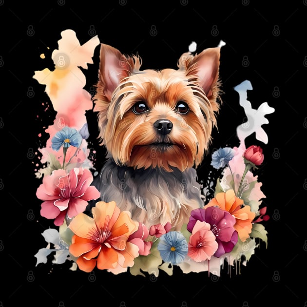 A yorkshire terrier decorated with beautiful watercolor flowers by CreativeSparkzz