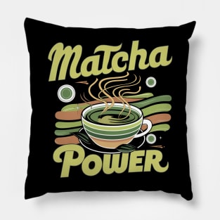 "Matcha Power", Retro Design Pillow