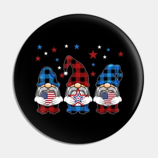 Three Gnomes Holding Leopard Heart Flag 4th Of July Pin