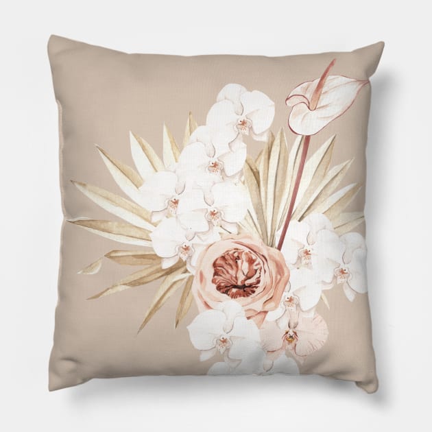 Tropical Flowers Palm Leaves Pillow by JunkyDotCom