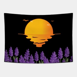 Cartoon beautiful sunset and lavenders Tapestry