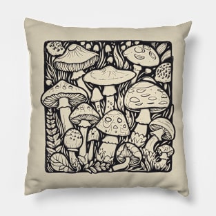 Mushroom Doodle Art Pillow