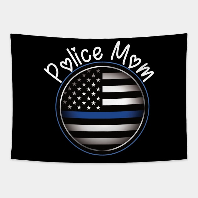 Proud Police Mom Blue Line Flag Emblem Tapestry by Beautiful Butterflies by Anastasia