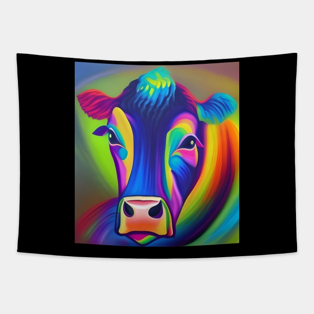 Rainbow Cow Painting Tapestry by KayBee Gift Shop