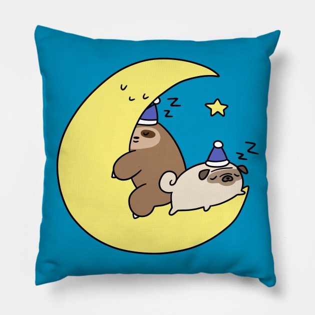 Sleepy Moon Sloth and Pug Pillow by saradaboru