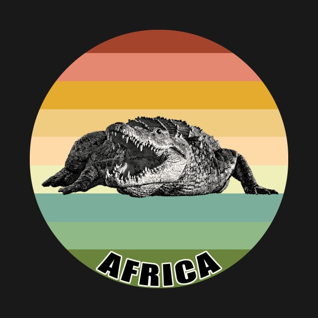 Fearsome Nile Crocodile on Vintage Retro Africa Sunset by scotch