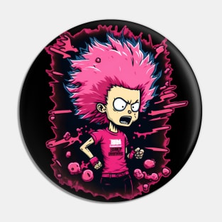 Pink Anger - Teenage frustration with wild hair Pin
