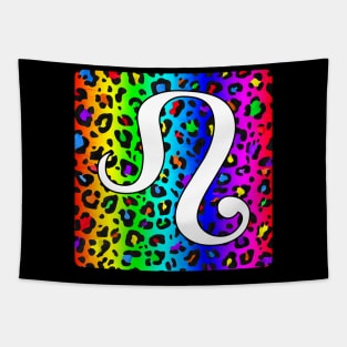 Leo Zodiac Horoscope Rainbow Leopard Print Square Monogram Tapestry