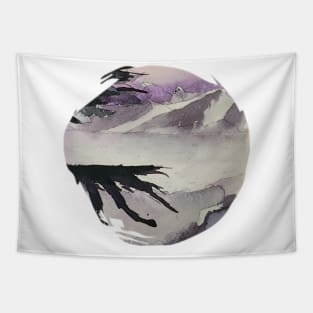 Mountain landscape purple sky circle design Tapestry