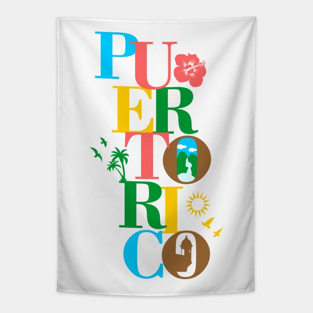Puerto Rico Boricua Symbols Tropical Colors Tapestry by bydarling