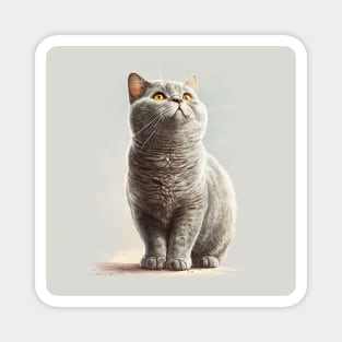 Illustration of handsome Scottish cat looking up Magnet