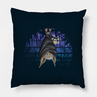 Casual Gothic Wicca Bat in Dark Blue Full Moon Night Pillow