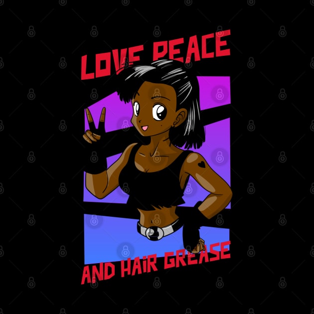 Anime Brown Girl Black Women Afro Boss Love Peace Manga by Created by JR