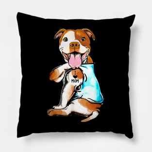 Funny Dog Pitbull I Love Mom Tattoo Gift Shir Pillow