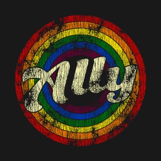 Retro Proud Ally LGBT Pride Rainbow LGBT Flag T-Shirt