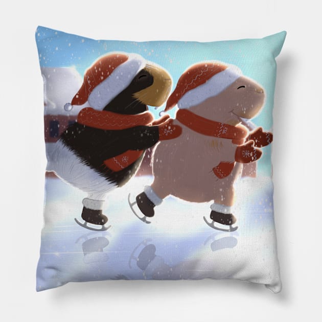 Guinea pigs ice skating Pillow by Mondesign26 