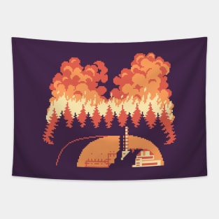 Chernobyl Forest Wildfire Retro Style Tapestry