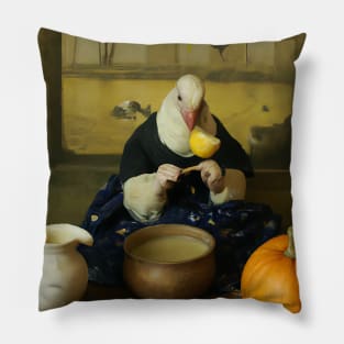 Dove eating a pumpkin soup Pillow