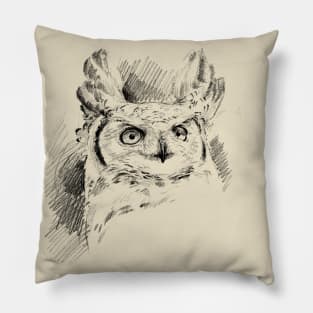 Great Horned Owl Art Sketch Pattern Pillow