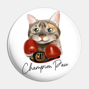 cat with boxing gloves and champion belt Pin