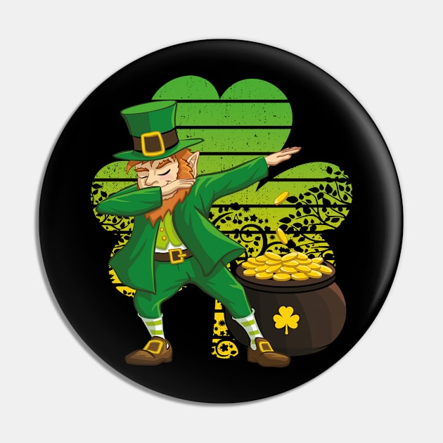 Dabbing Leprechaun St. Patricks Day Vintage Retro Clover Shamrock Pin by trendingoriginals