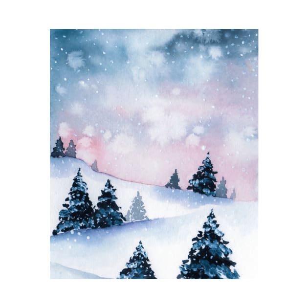 Winter landscape watercolor by GinaaArts