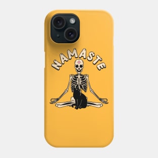 Yoga Namaste Black Cat in yellow Phone Case