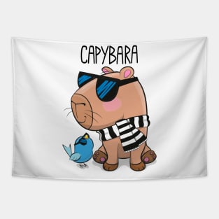 Cartoon Capybara with glasses Tapestry