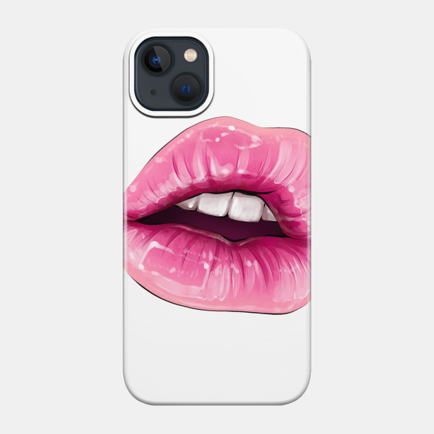 Hand-drawn parted sexy lips in barbie pink color - Lips - Phone Case