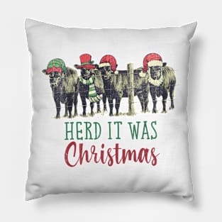 Herd It Was Christmas Cows Wearing Santa Hat Pillow