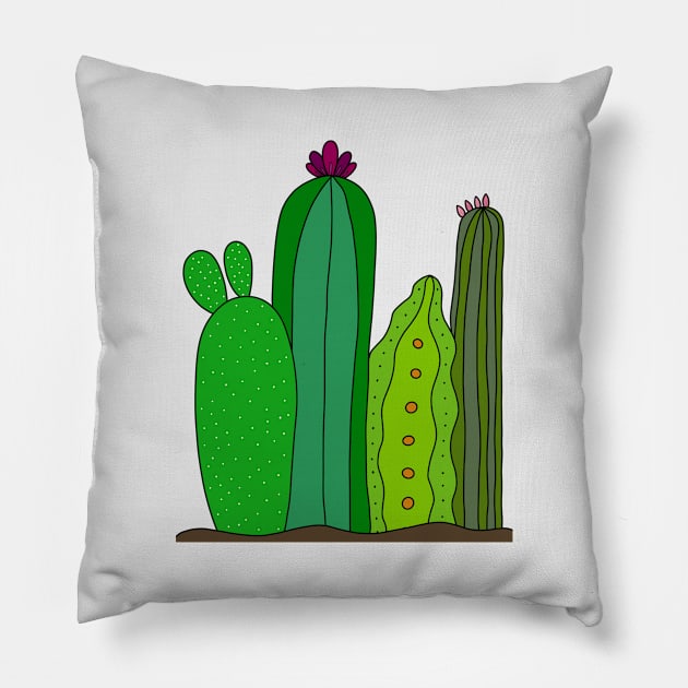 Cute Cactus Design #108: 4 Cacti On The Ground Pillow by DreamCactus