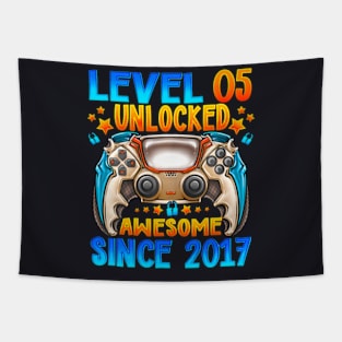 Level 5 Unlocked Awesome Since 2017 5Th Birthday Gaming Tapestry