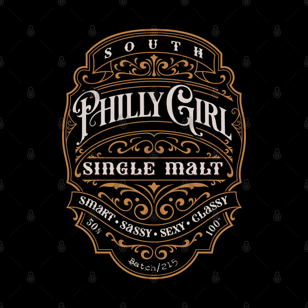 South Philly Girl 215 Vintage Distressed Whiskey Label by grendelfly73