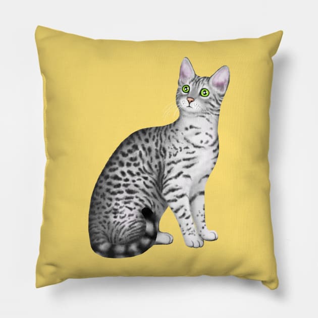 Egyptian Mau (Yellow Background) Pillow by illucalliart