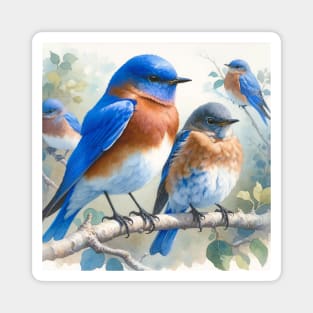 Colorful Eastern Bluebirds - Watercolor Bird Magnet